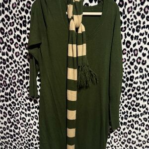 Derek Heart Olive and Beige Sweater Dress with Scarf